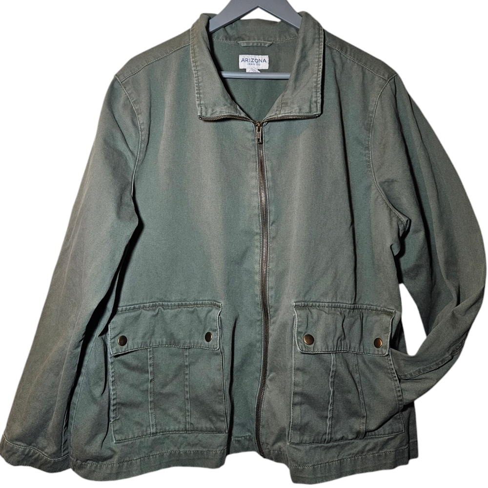 ARIZONA JEAN CO OLIVE GREEN ZIP FRONT LONG SLEEVE JEAN‎ JACKET SIZE XXL